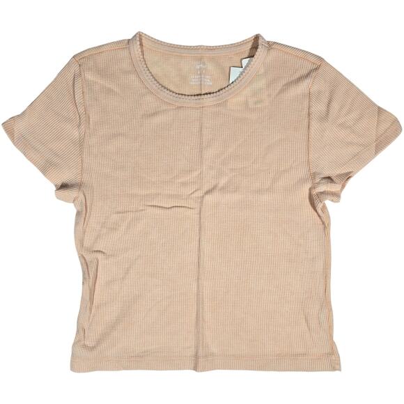 Aerie Womens Waffle Knit Crop Top Tee Peach Oversized M‎ NWT - Picture 1 of 8
